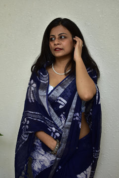 Indigofera Enchatment - Handblock Print Natural Dyed - Linen Cotton Saree