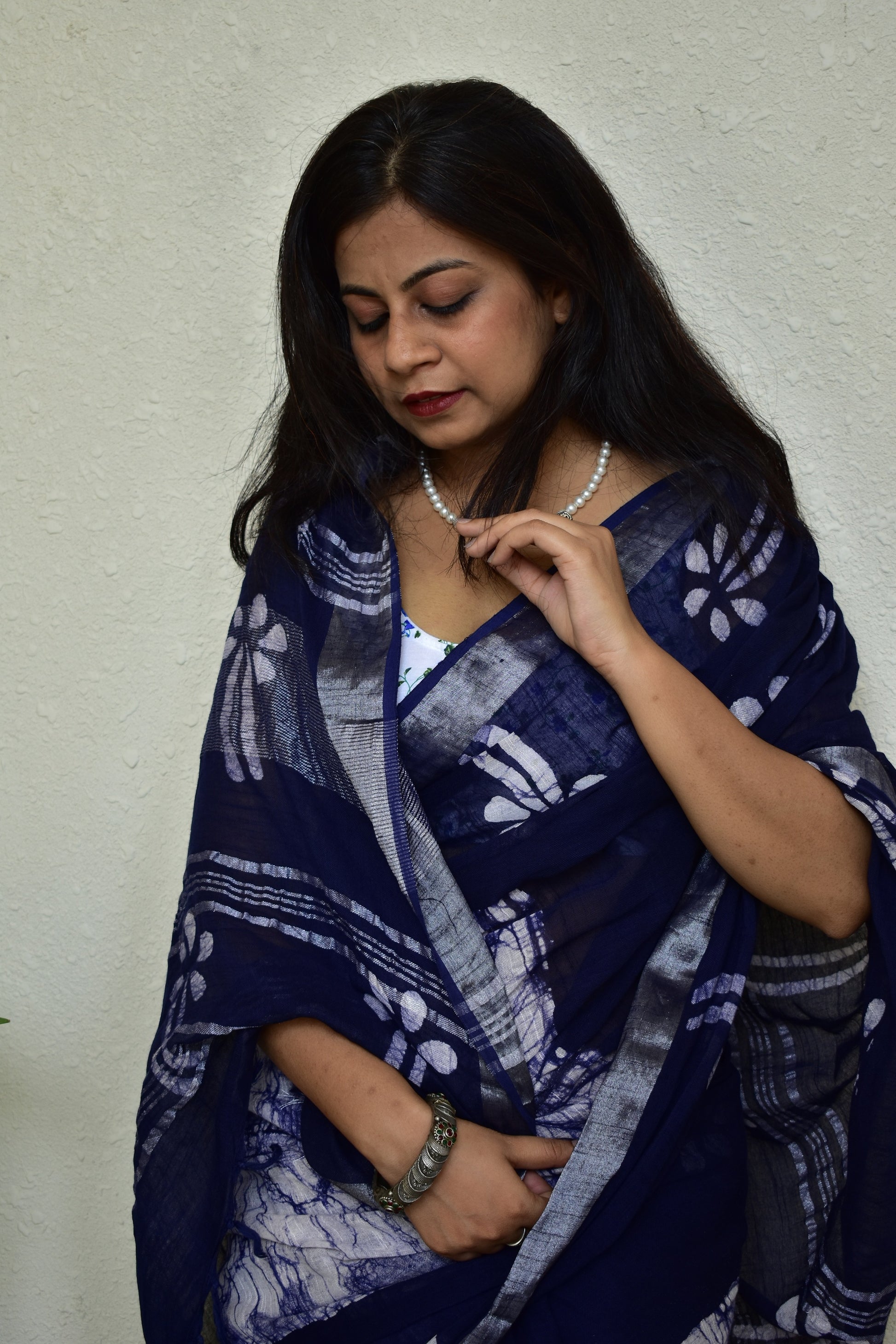 Indigofera Enchatment - Handblock Print Natural Dyed - Linen Cotton Saree