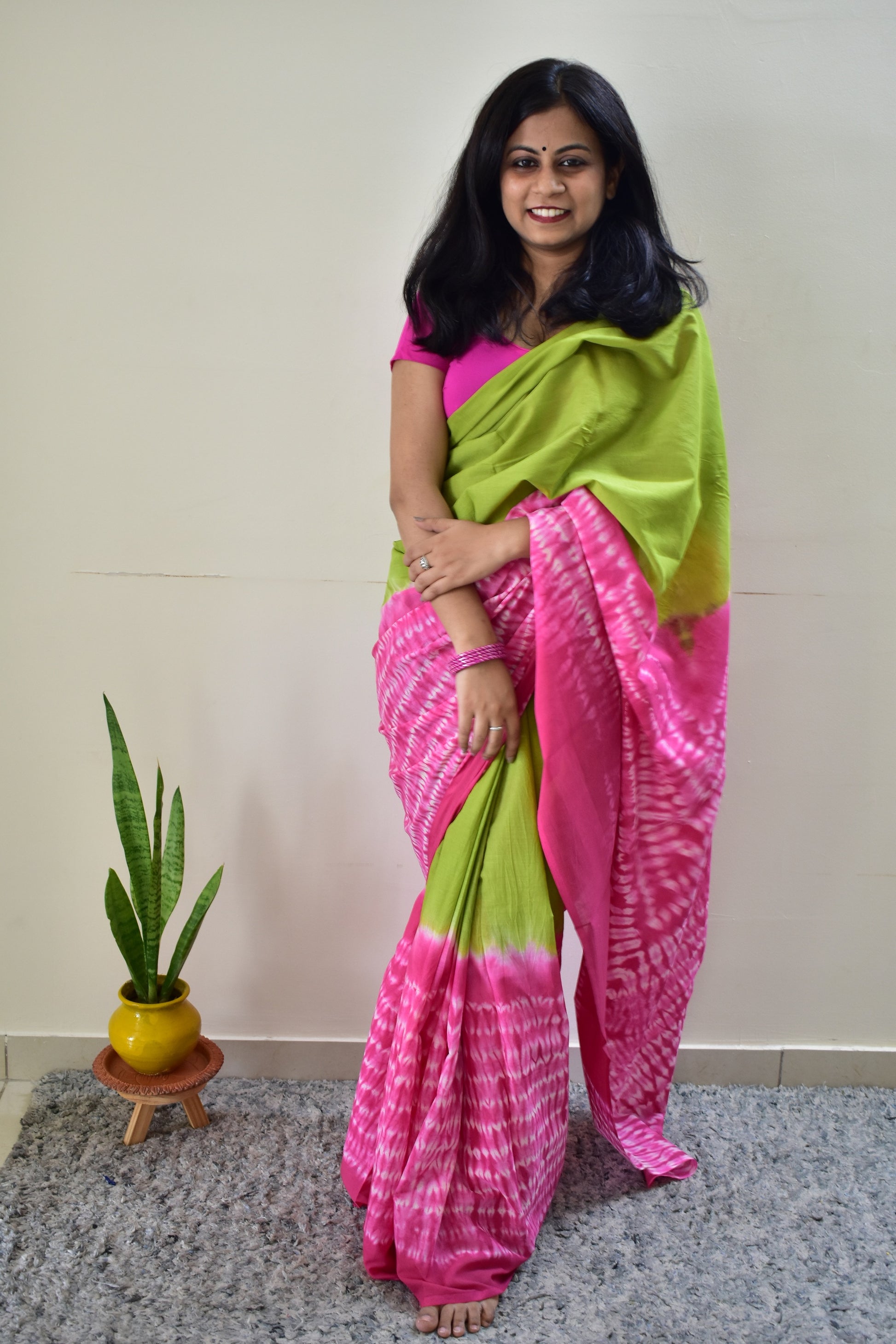 Sadagi -Tie & Dye Shibori Print Natural Dyed - Mulmul Cotton Saree