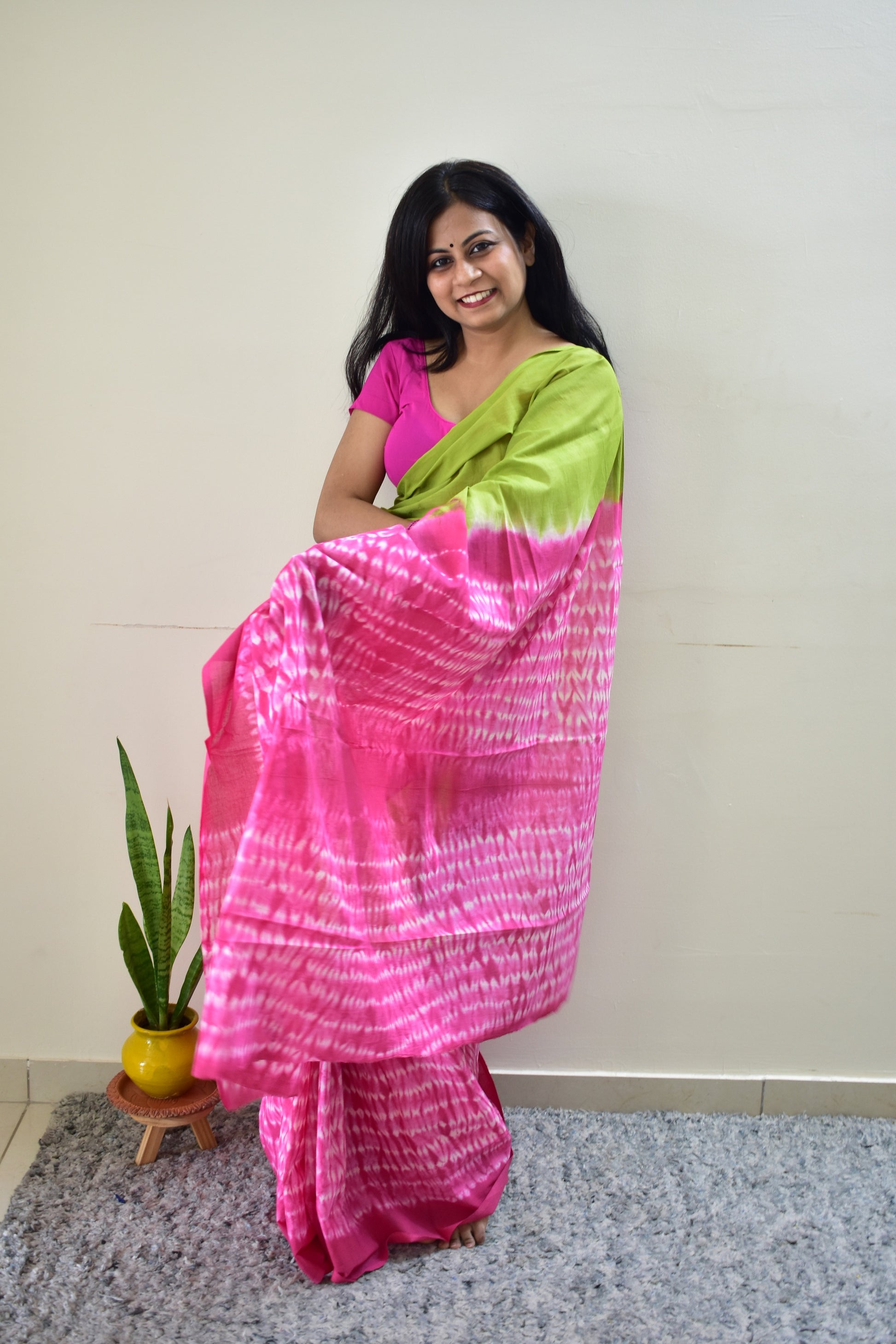 Sadagi -Tie & Dye Shibori Print Natural Dyed - Mulmul Cotton Saree