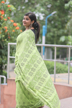 Summer Vacation Collection - Hariya Baag - Handblock Print Natural Dyed - Mulmul Cotton Saree