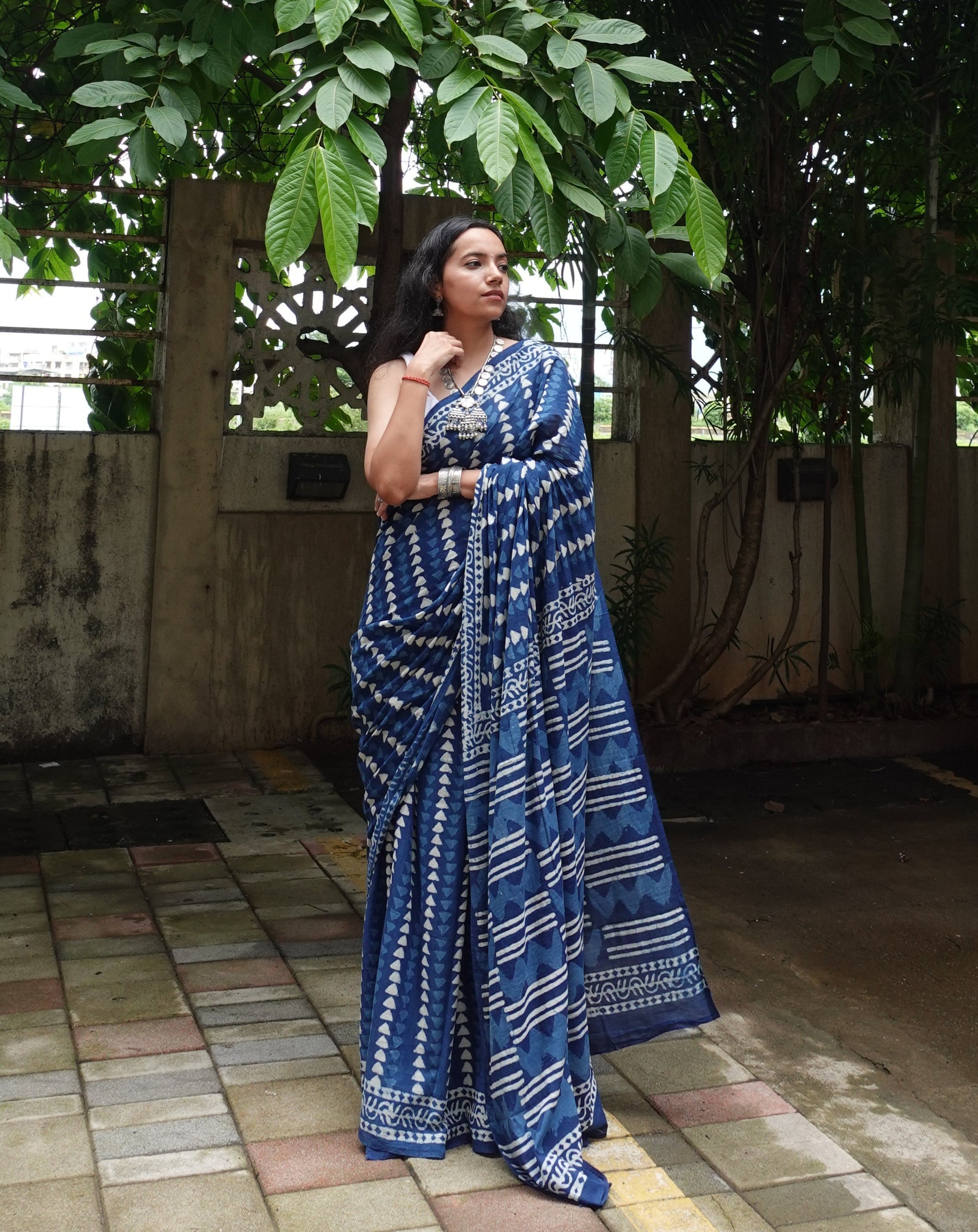 Indigo Series - Handblock Dabu in Natural Dyes - Cotton Mulmul Saree