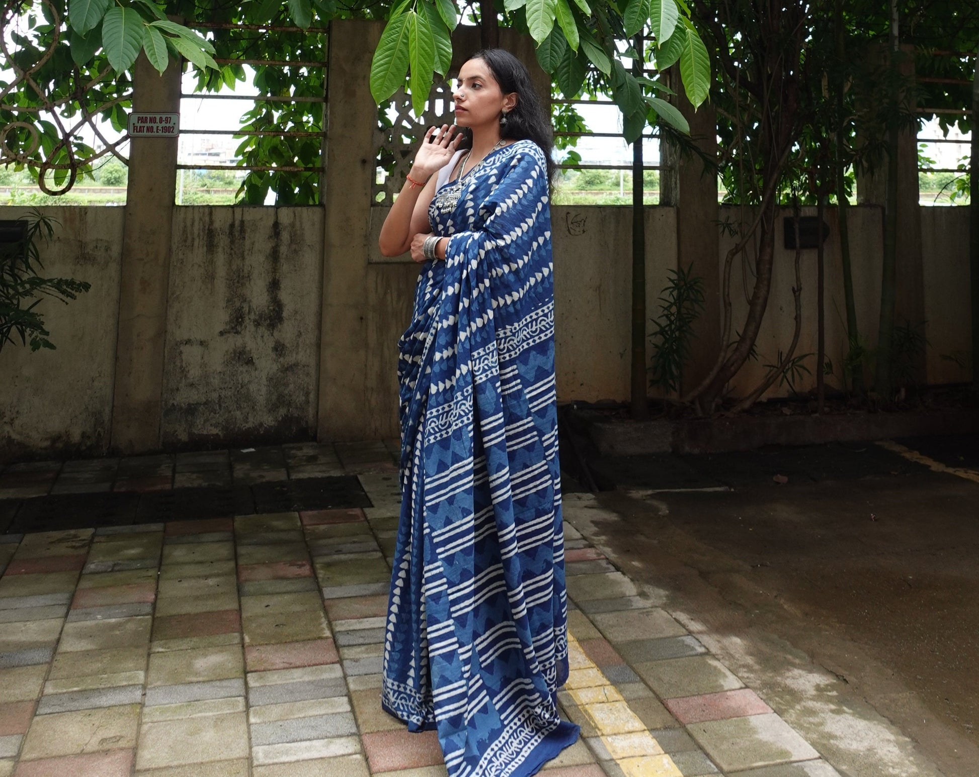 Indigo Series - Handblock Dabu in Natural Dyes - Cotton Mulmul Saree