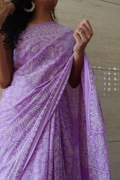 Lavender Love Letter - Handblock Print Natural Dyed - Mulmul Cotton Saree