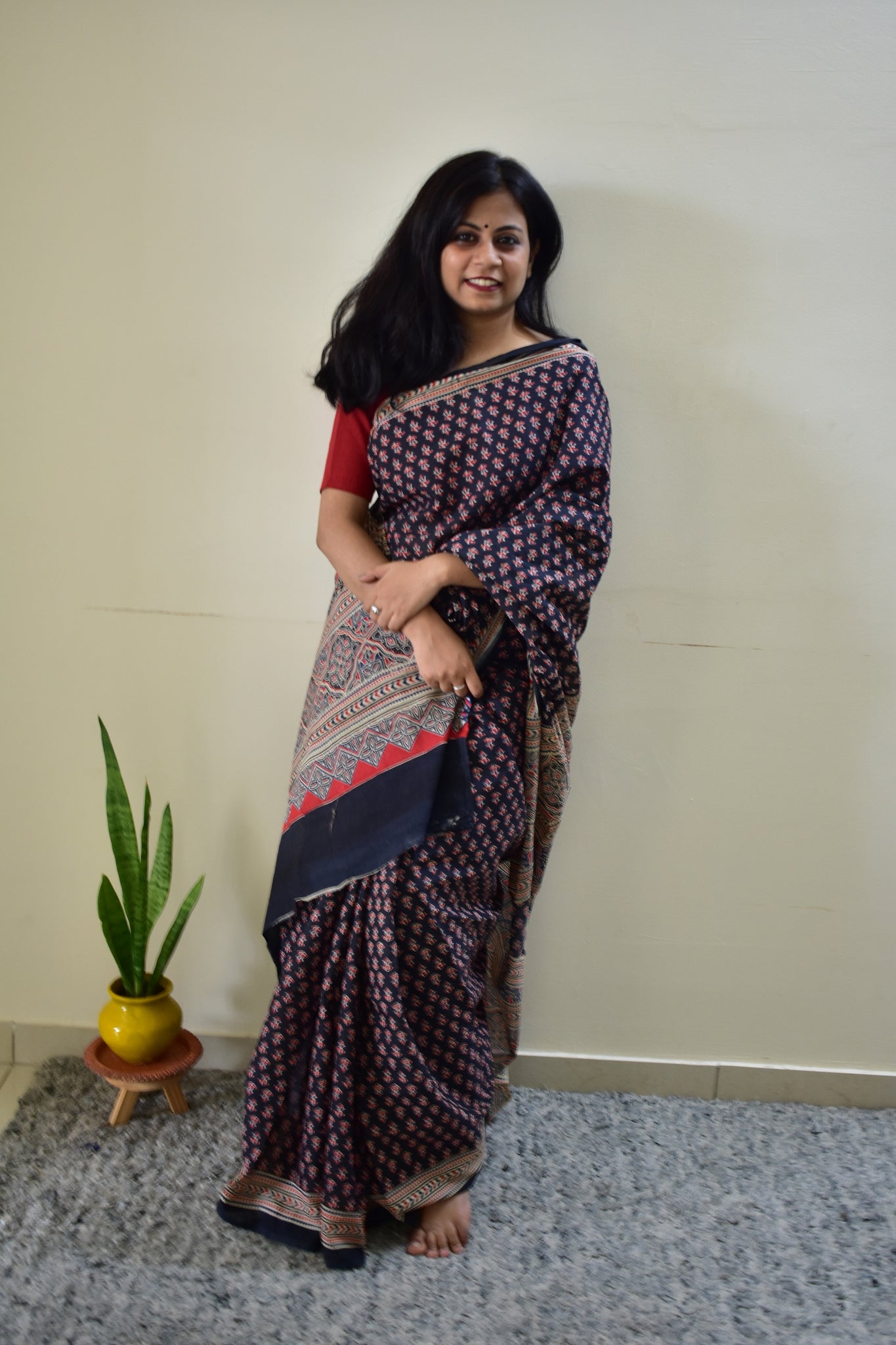 Maa-Si - Black Ajarkh Handblock - Cotton Mulmul Handblock Saree