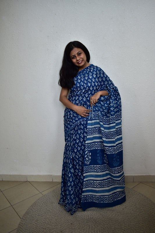 Indigo Harmony - Indigo Collection - Cotton Mulmul Saree