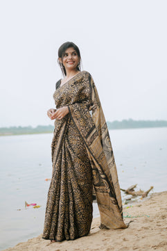 Kanishka - Ajhrakh Natural Dyes Handblock Printed - Chanderi Silk Saree