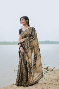 Kanishka - Ajhrakh Natural Dyes Handblock Printed - Chanderi Silk Saree