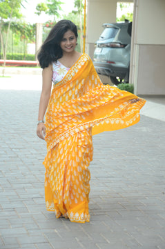 Summer Vacation Collection - Ammiya - Handblock Print Natural Dyed - Mulmul Cotton Saree