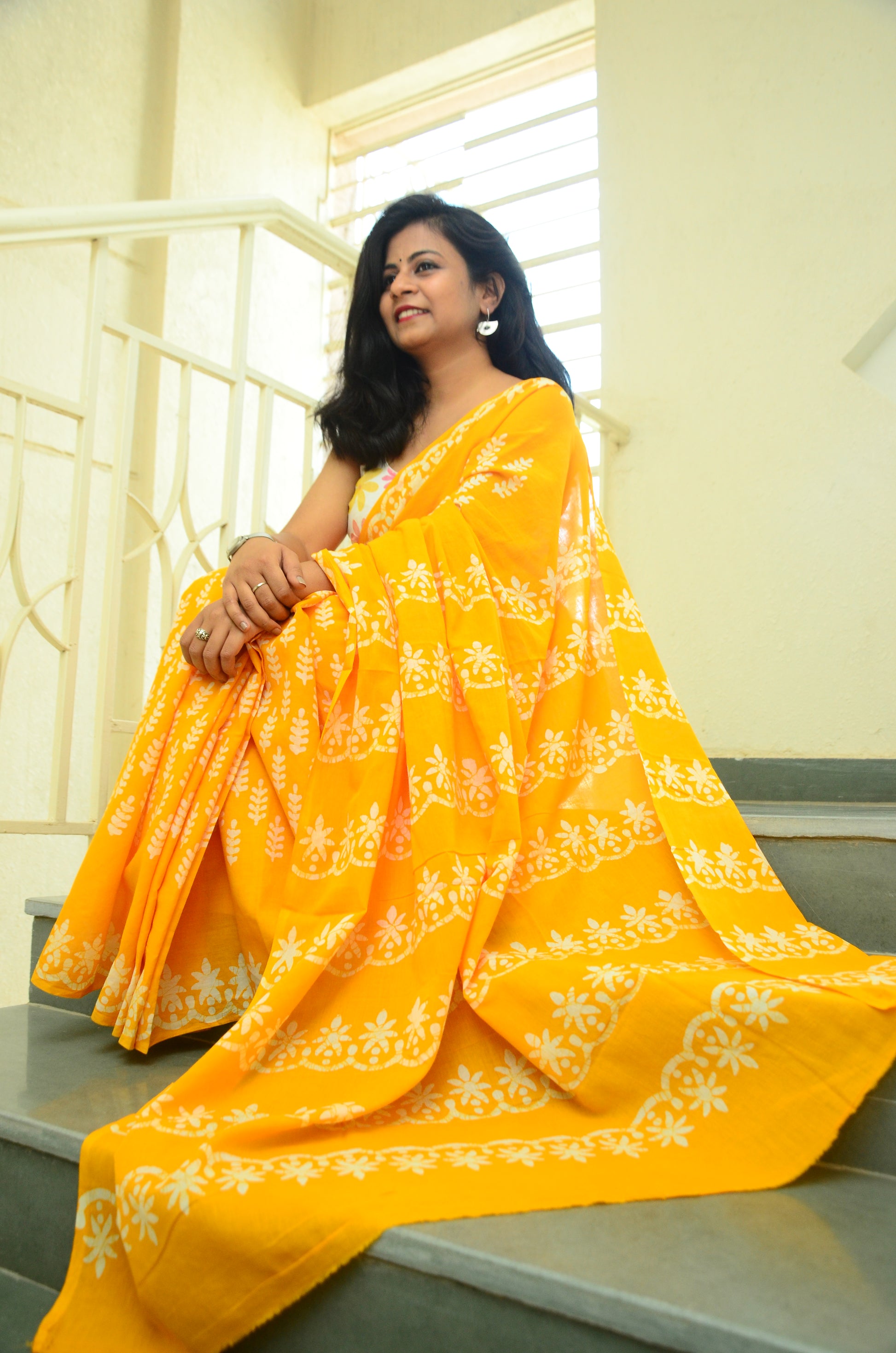 Summer Vacation Collection - Ammiya - Handblock Print Natural Dyed - Mulmul Cotton Saree