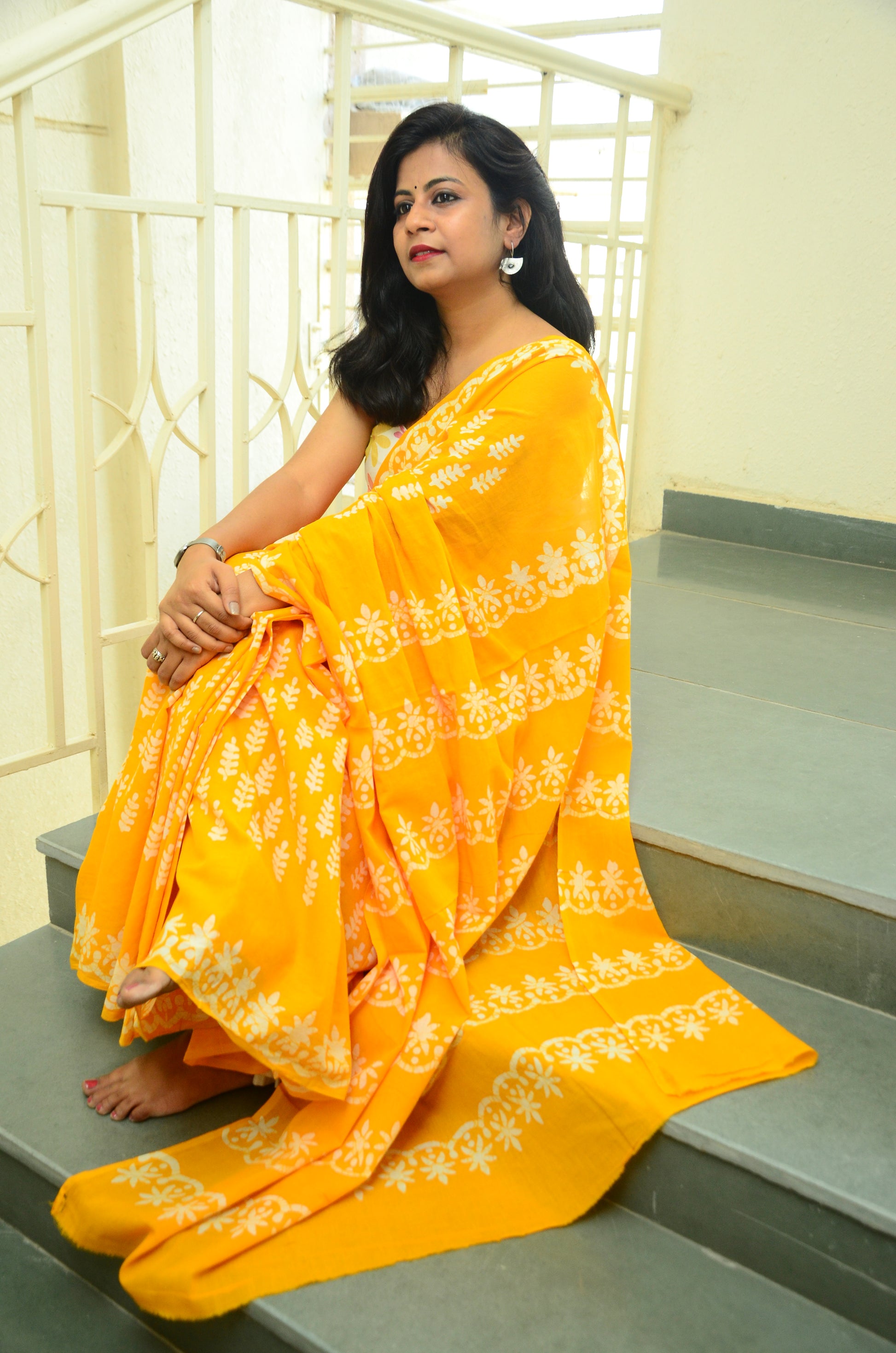 Summer Vacation Collection - Ammiya - Handblock Print Natural Dyed - Mulmul Cotton Saree