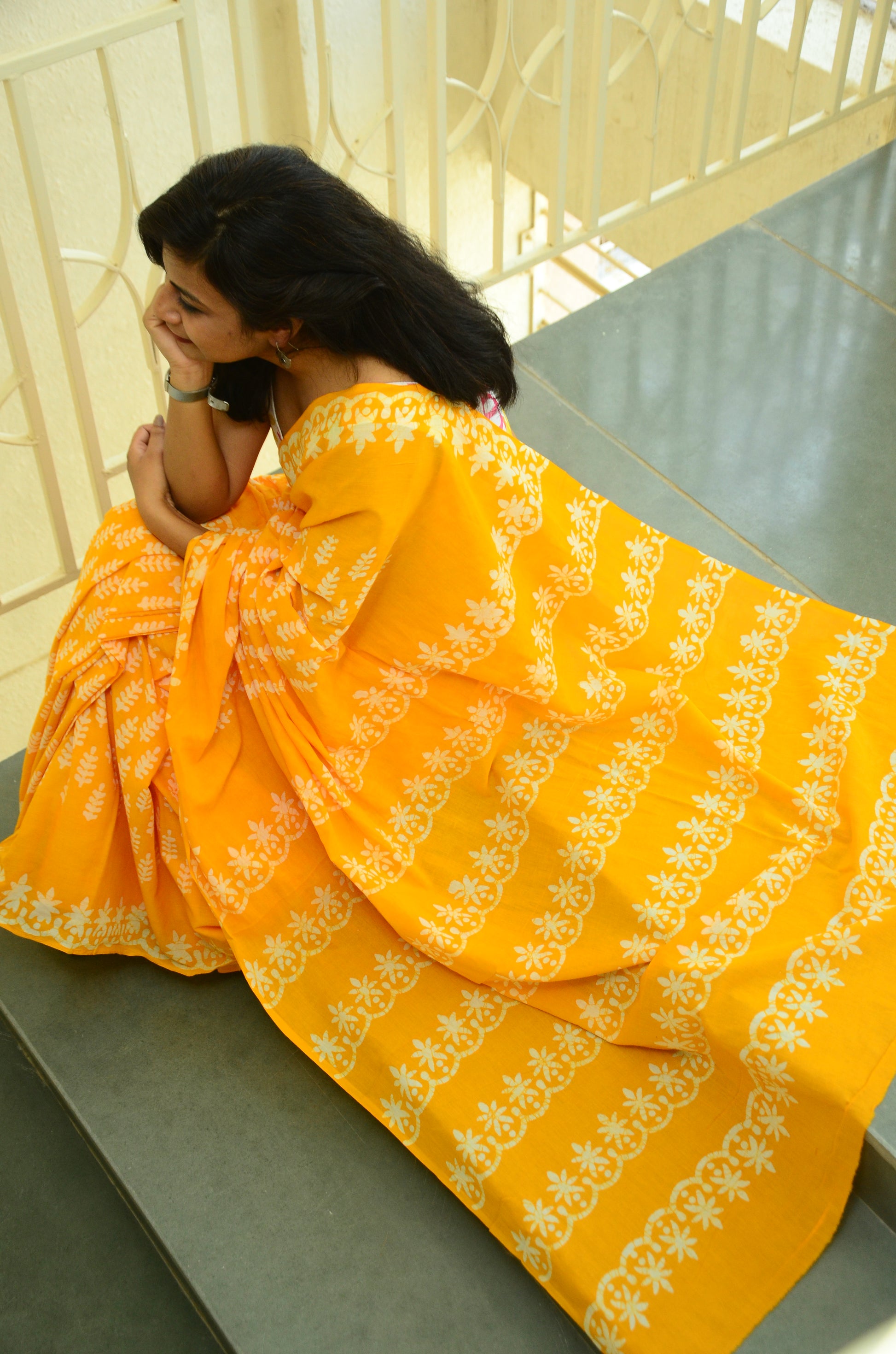 Summer Vacation Collection - Ammiya - Handblock Print Natural Dyed - Mulmul Cotton Saree