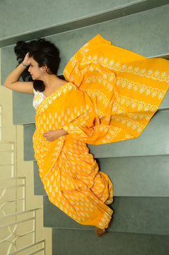 Summer Vacation Collection - Ammiya - Handblock Print Natural Dyed - Mulmul Cotton Saree