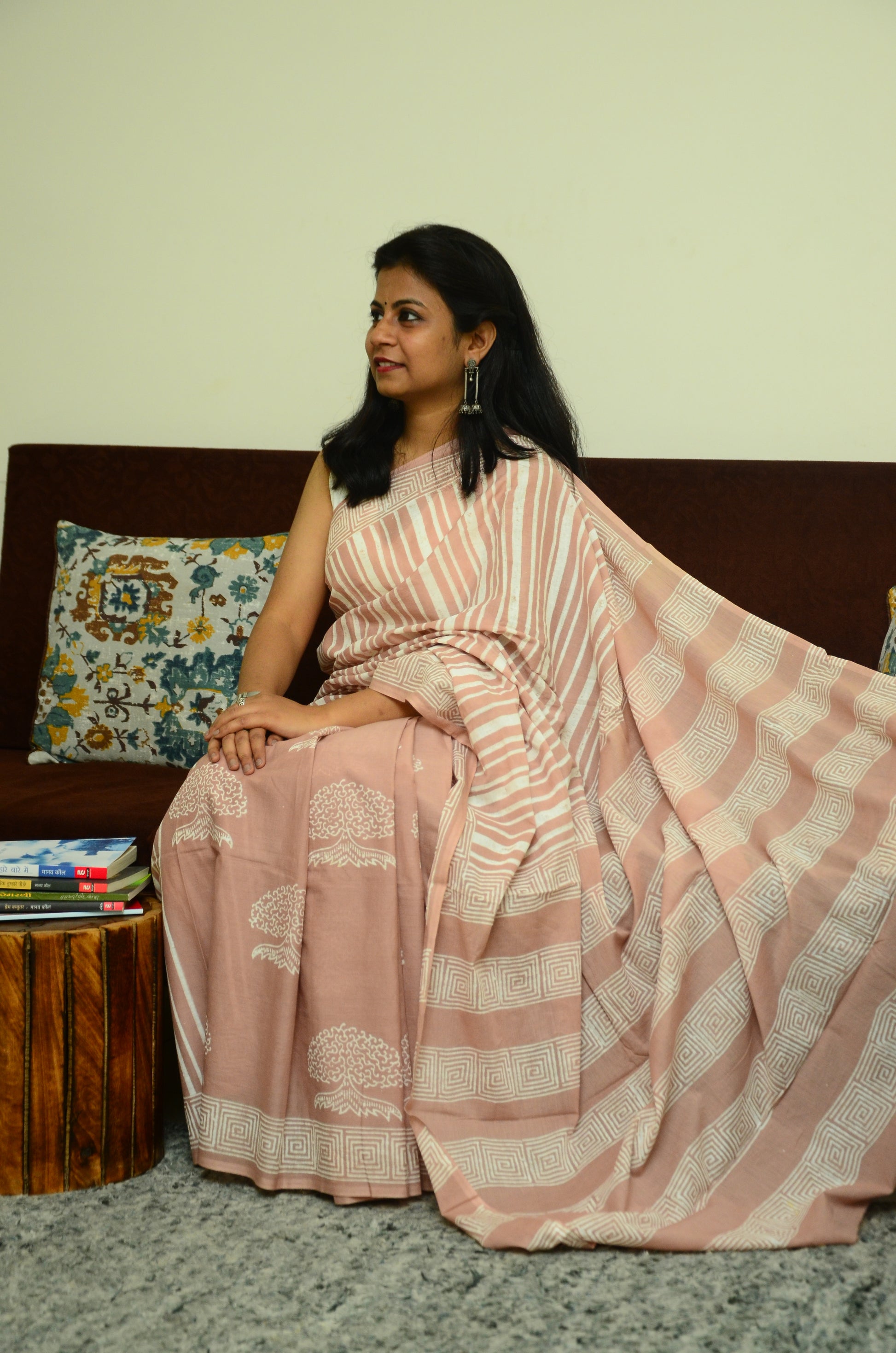 Kisse Kahaniya: Cheeku - Handblock Print Natural Dyed - Mulmul Cotton Saree