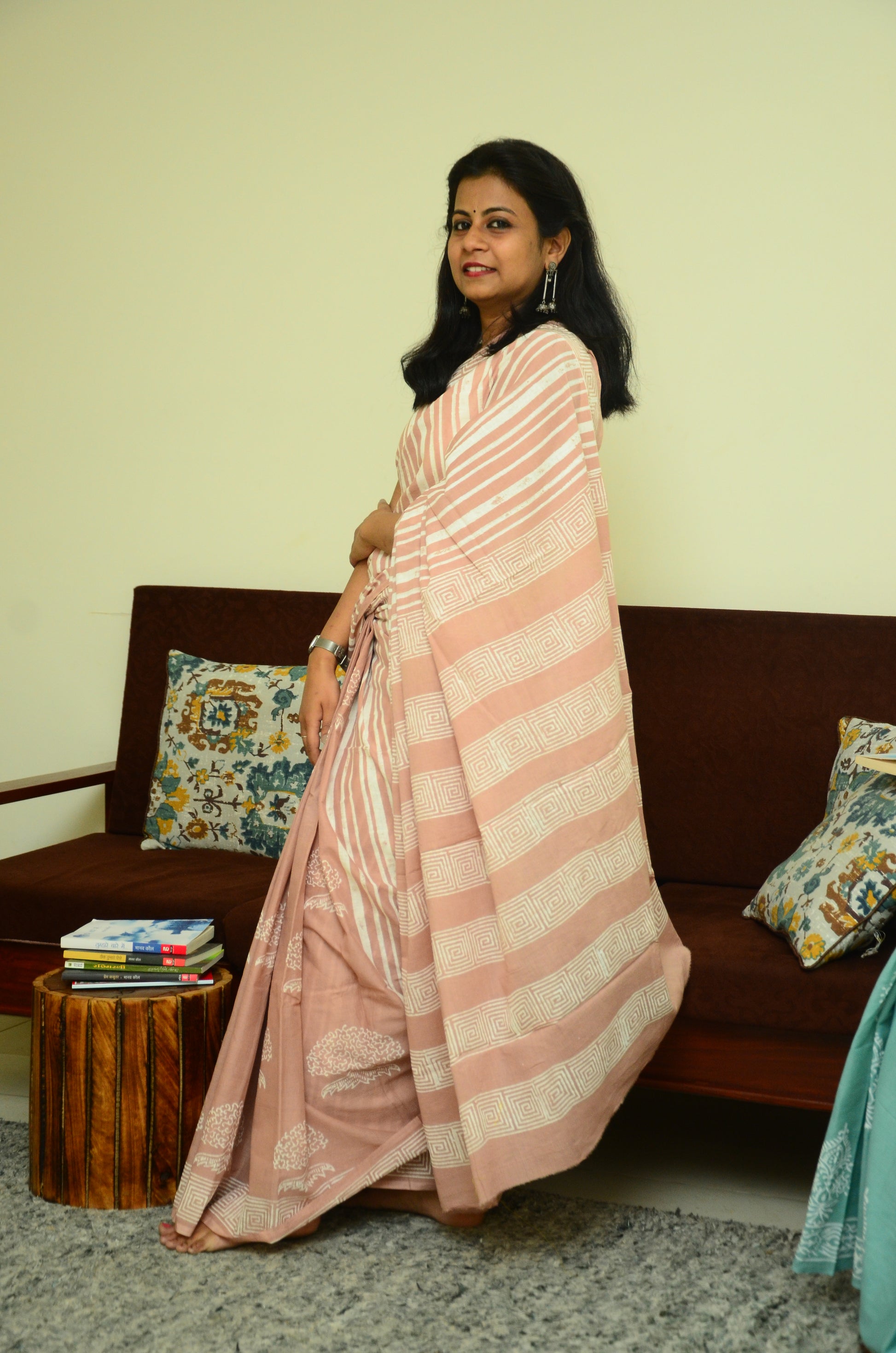 Kisse Kahaniya: Cheeku - Handblock Print Natural Dyed - Mulmul Cotton Saree