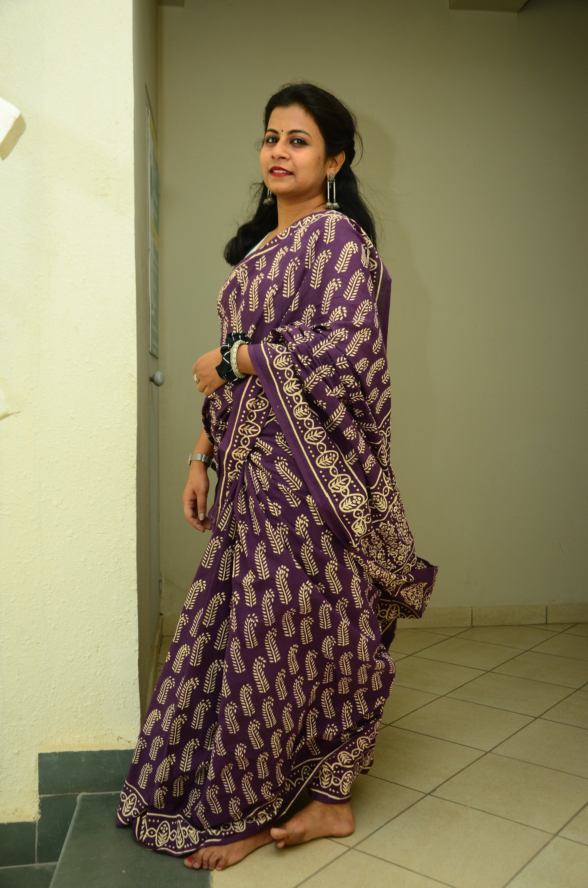 Summer Vacation Collection - Jammun- Handblock Print Natural Dyed - Mulmul Cotton Saree