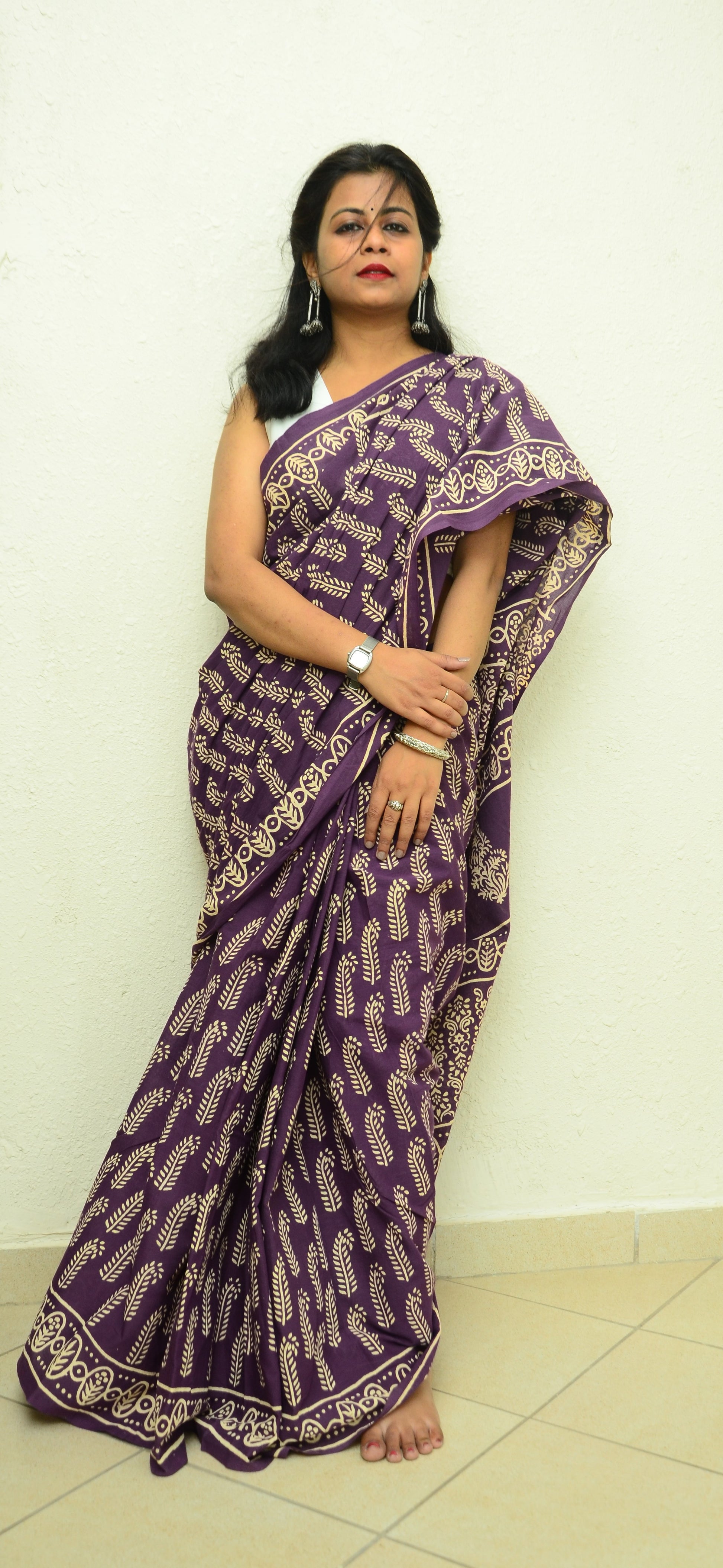 Summer Vacation Collection - Jammun- Handblock Print Natural Dyed - Mulmul Cotton Saree