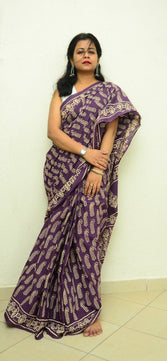 Summer Vacation Collection - Jammun- Handblock Print Natural Dyed - Mulmul Cotton Saree