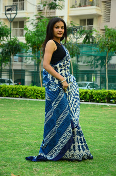 Inspired by Clouds - Indigo Collection - Cotton Mulmul Dabu Saree