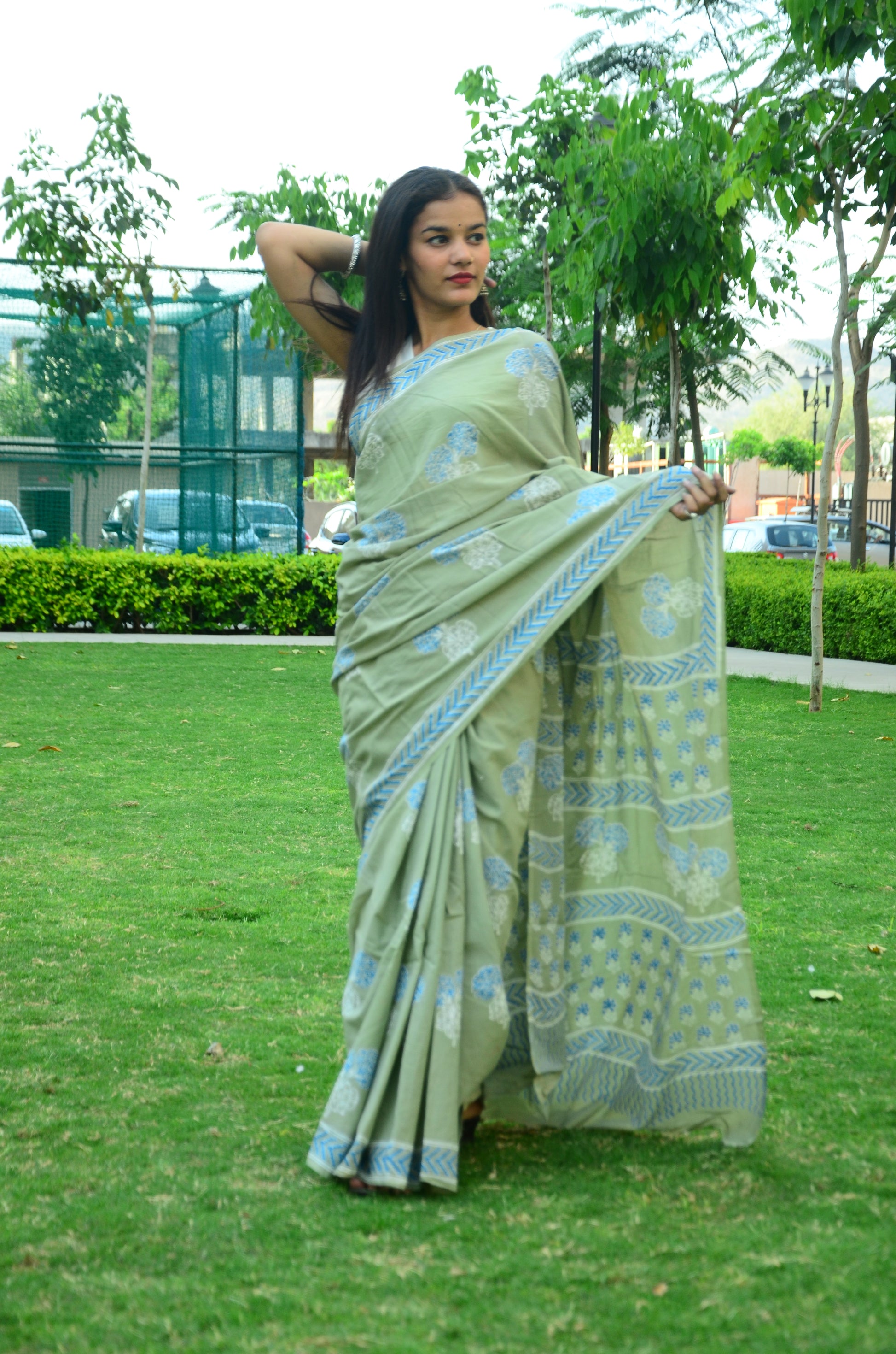 Mood - Handblock Print Natural Dyed - Mulmul Cotton Saree