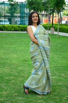 Mood - Handblock Print Natural Dyed - Mulmul Cotton Saree