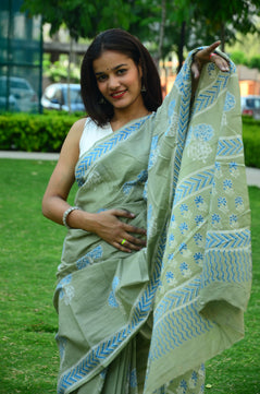 Mood - Handblock Print Natural Dyed - Mulmul Cotton Saree