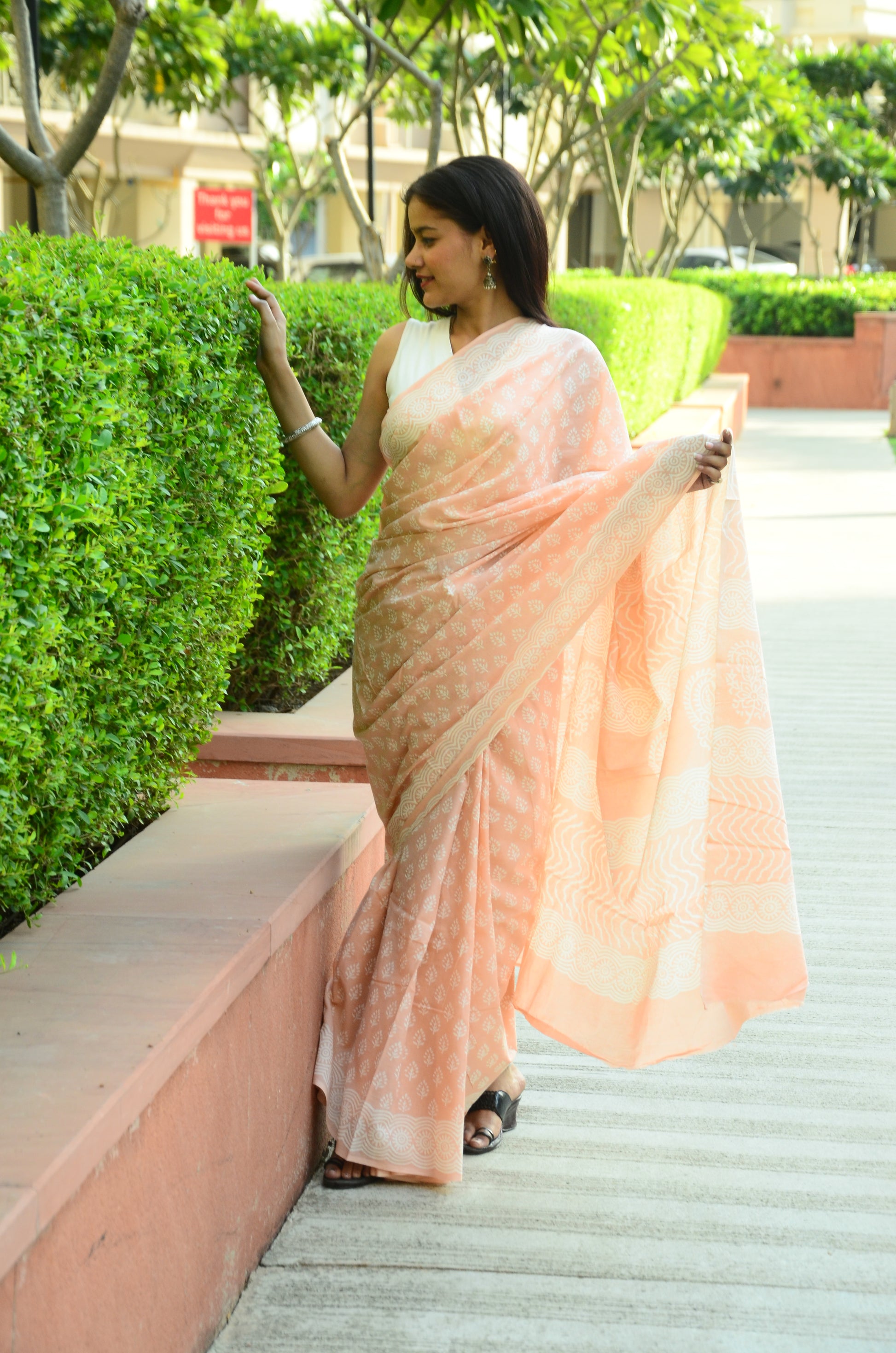 Pearls -Handblock Print Natural Dyed - Mulmul Cotton Saree