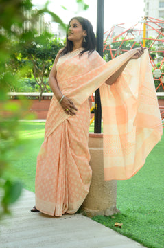 Pearls -Handblock Print Natural Dyed - Mulmul Cotton Saree