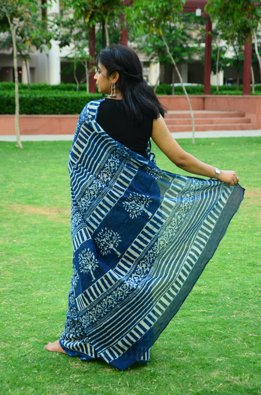 Dreamcatcher - Indigo Collection - Cotton Mulmul Dabu Saree