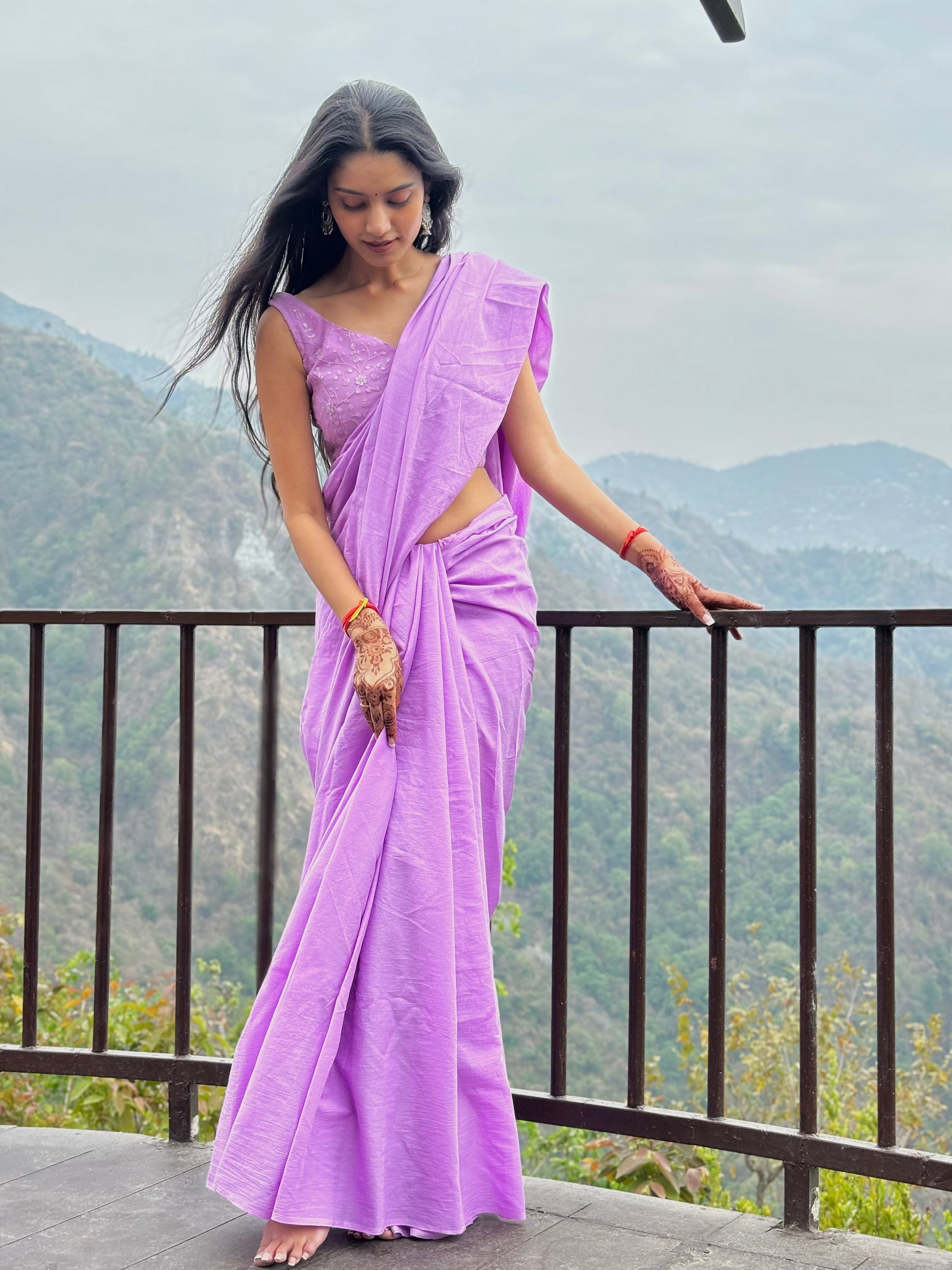 Loving Lavender- Plain Natural Dyed - Lavender Mulmul Cotton Saree