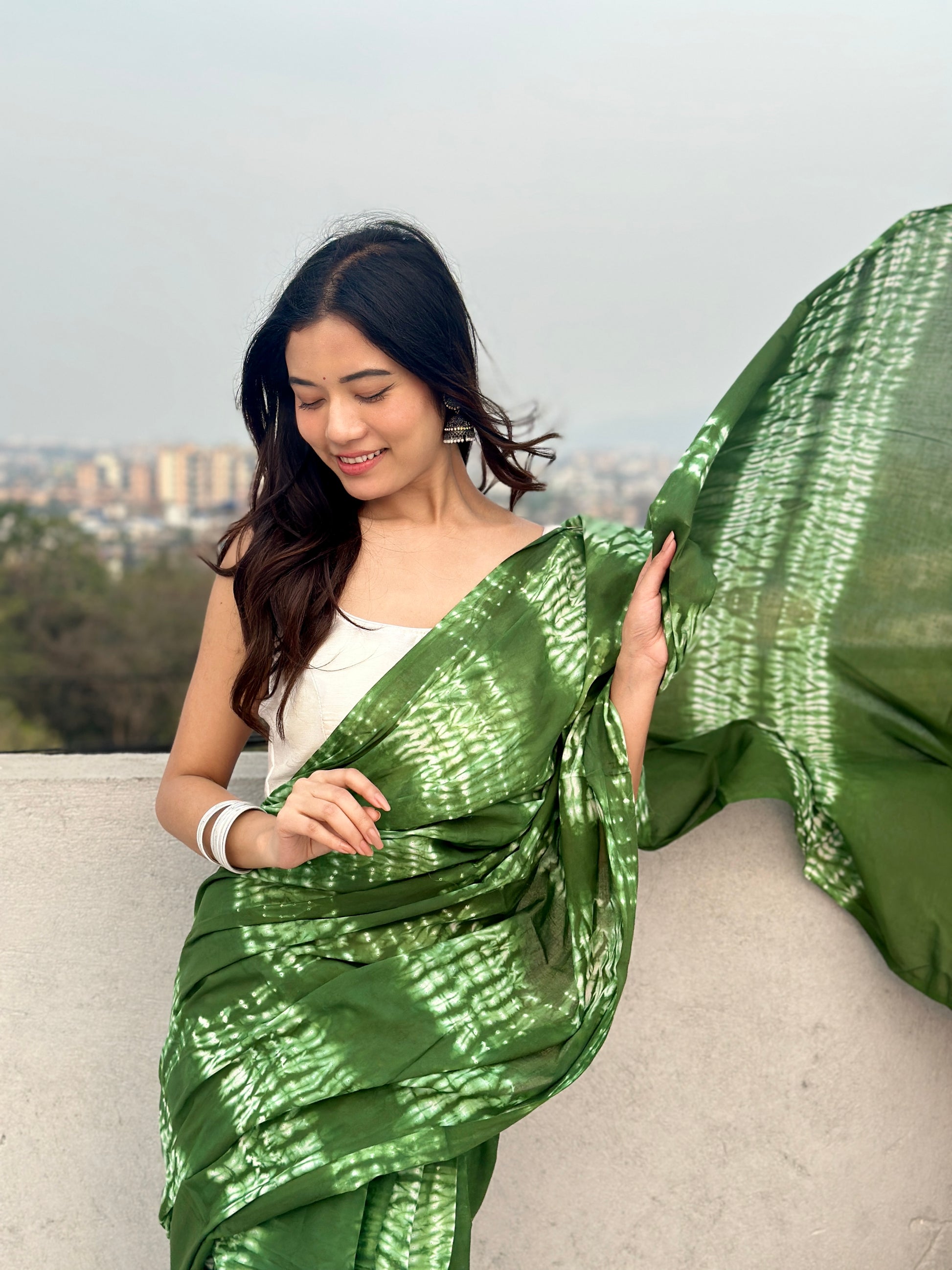 Dhaani- Tie & Dye Shibori Print Natural Dyed - Mulmul Cotton Saree