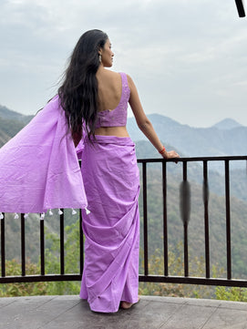 Loving Lavender- Plain Natural Dyed - Lavender Mulmul Cotton Saree