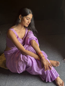 Loving Lavender- Plain Natural Dyed - Lavender Mulmul Cotton Saree