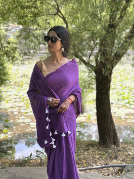 Purple Pyar - Plain Natural Dyed - Plain Mulmul Cotton Saree