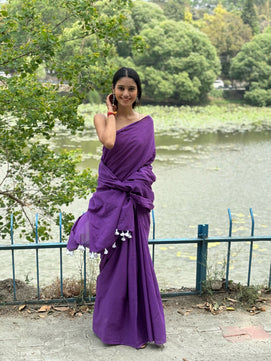 Purple Pyar - Plain Natural Dyed - Plain Mulmul Cotton Saree