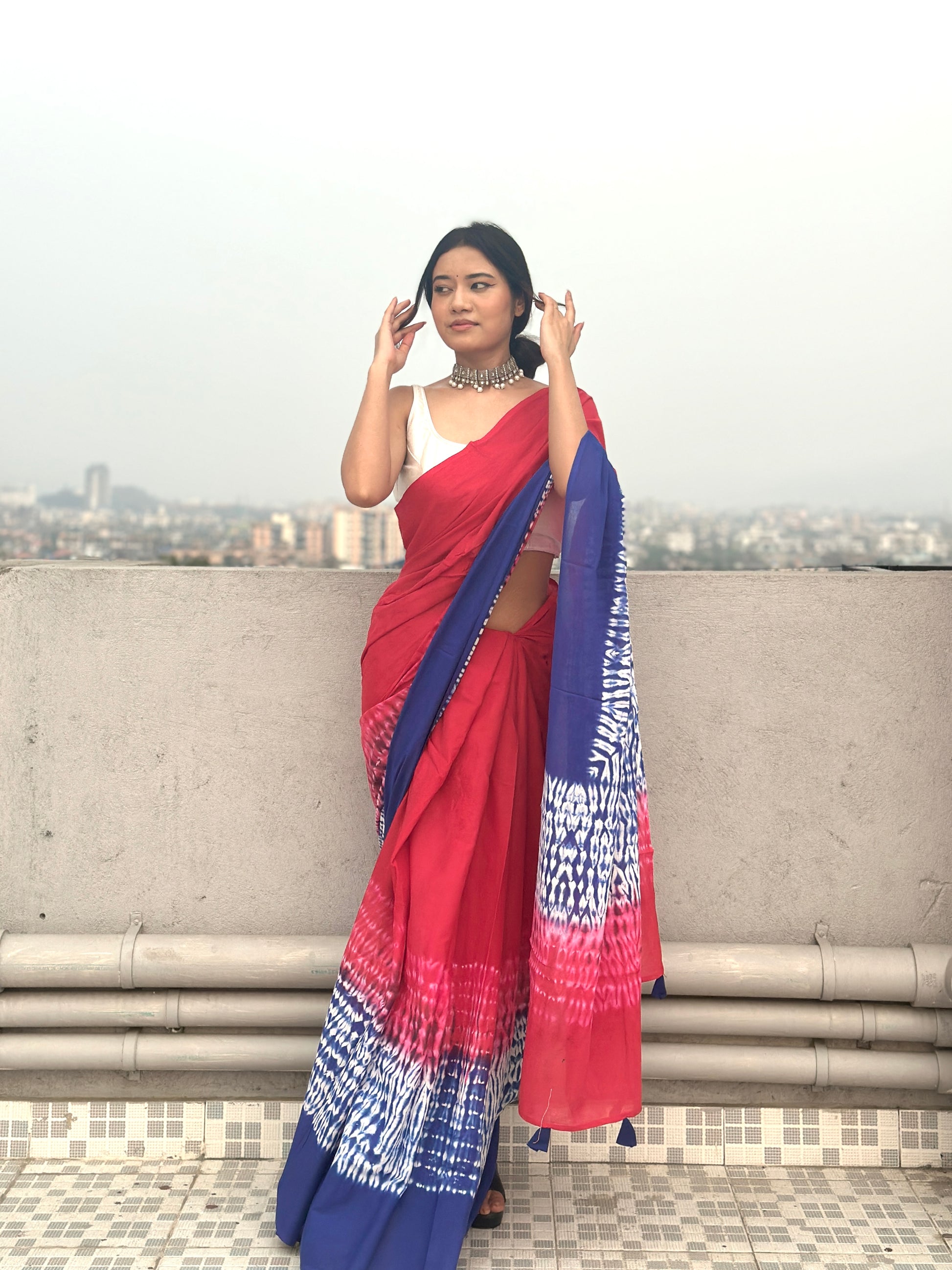 Gulmohar - Tie & Dye Shibori Print Natural Dyed - Mulmul Cotton Saree