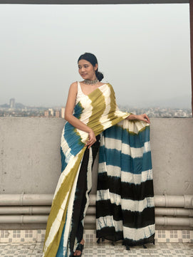 Sagar Kinare - Tie & Dye Shibori Print Natural Dyed - Mulmul Cotton Saree