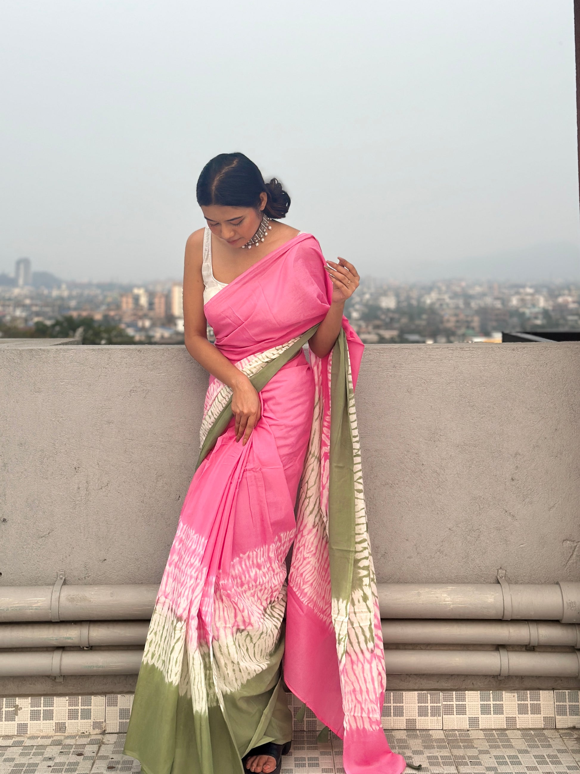 Gulabi Ishq - Tie & Dye Shibori Print Natural Dyed - Mulmul Cotton Saree