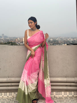 Gulabi Ishq - Tie & Dye Shibori Print Natural Dyed - Mulmul Cotton Saree