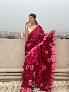 Bandani - Tie & Dye Shibori Print Natural Dyed - Mulmul Cotton Saree