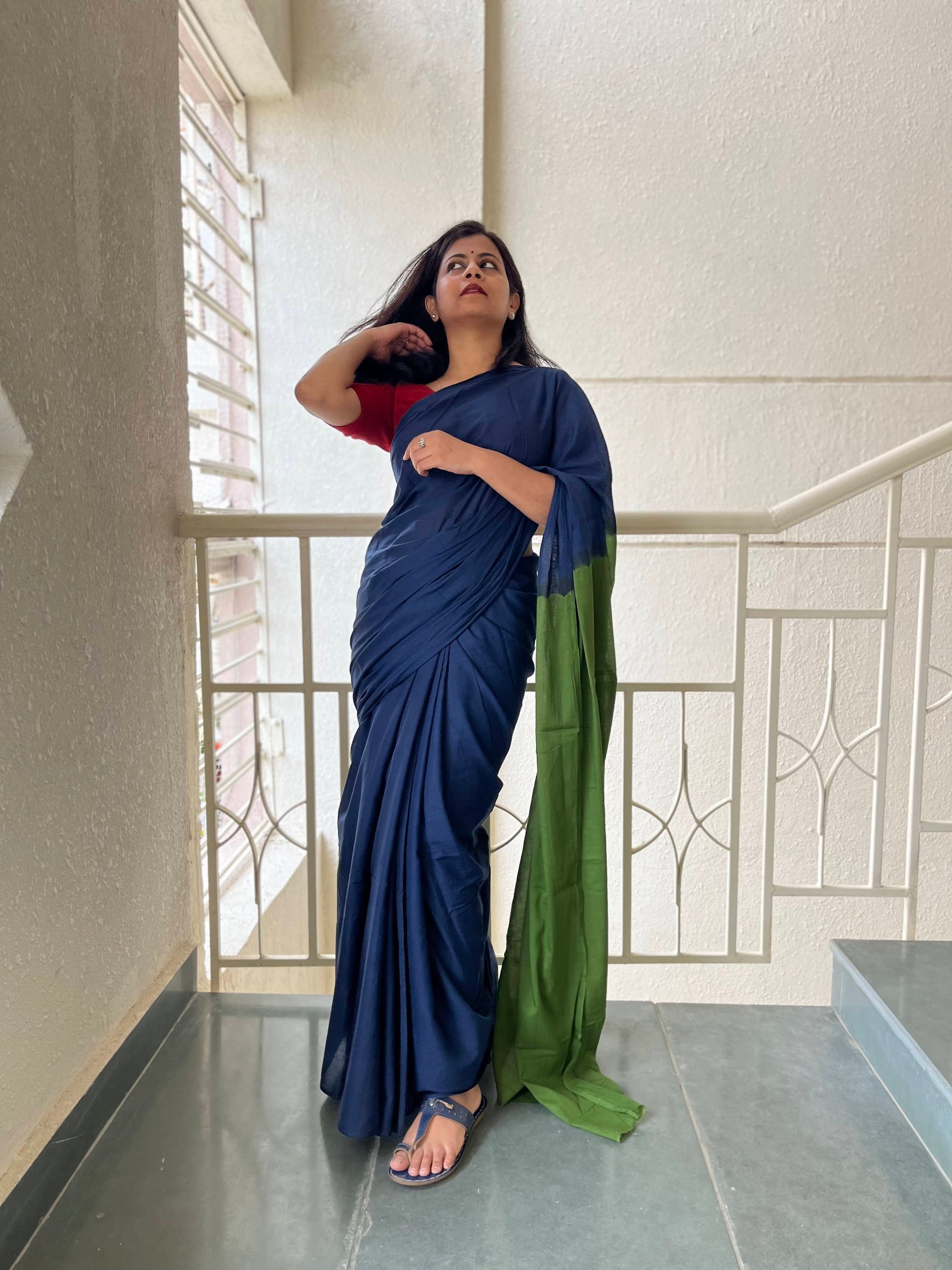 Sabrang - Plain Natural Dyes - Cotton Mulmul Saree