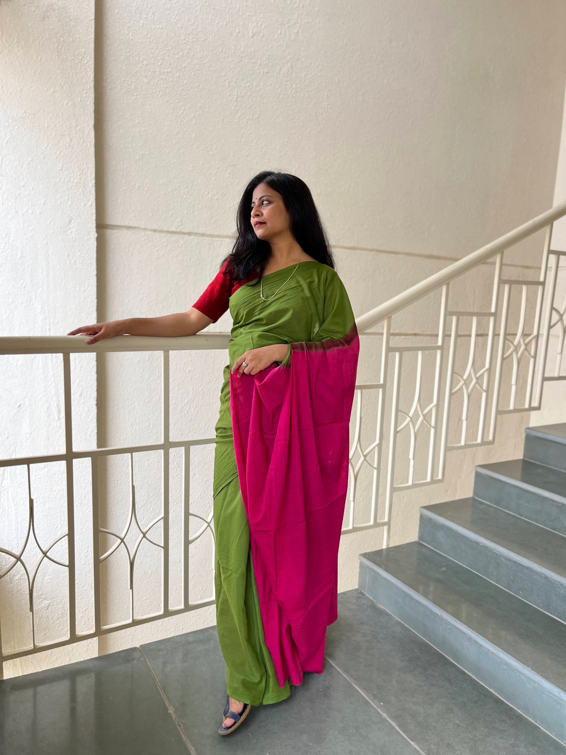 Sabrang - Plain Natural Dyes - Cotton Mulmul Saree