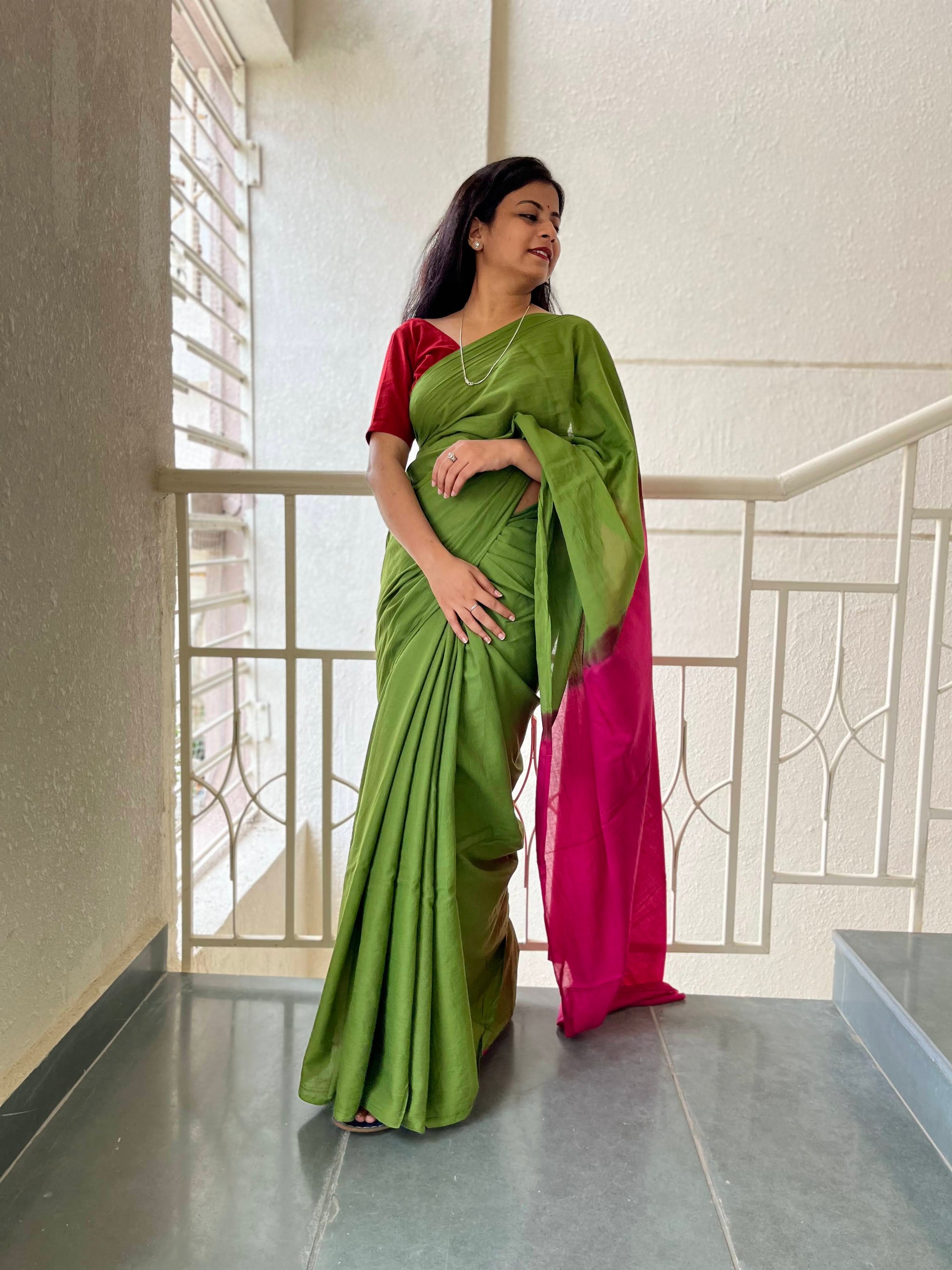 Sabrang - Plain Natural Dyes - Cotton Mulmul Saree