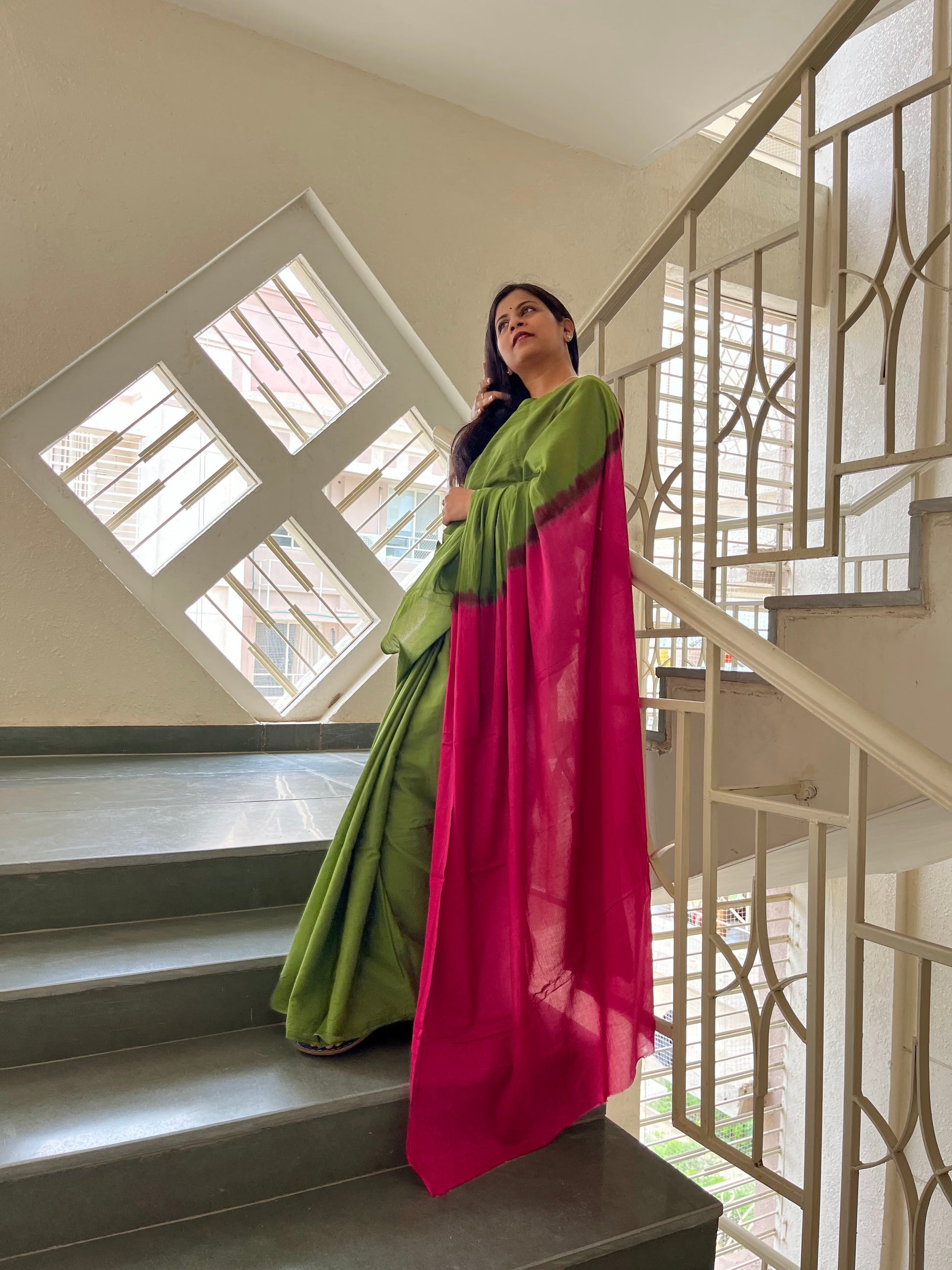 Sabrang - Plain Natural Dyes - Cotton Mulmul Saree