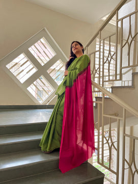 Sabrang - Plain Natural Dyes - Cotton Mulmul Saree