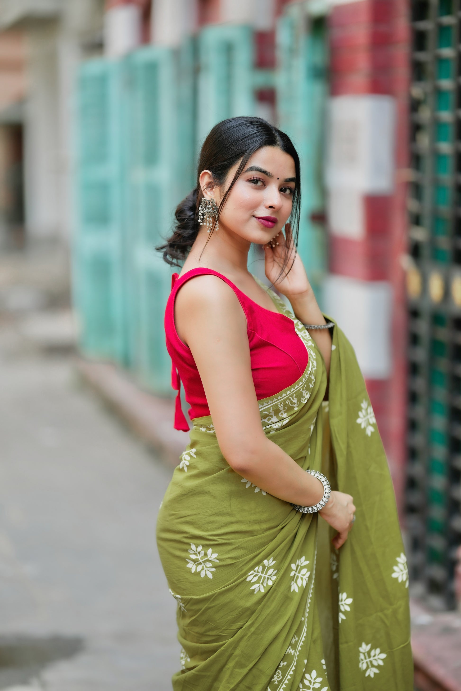 "Fragrance of Heena" - Handblock Print Natural Dyed - Mulmul Cotton Saree