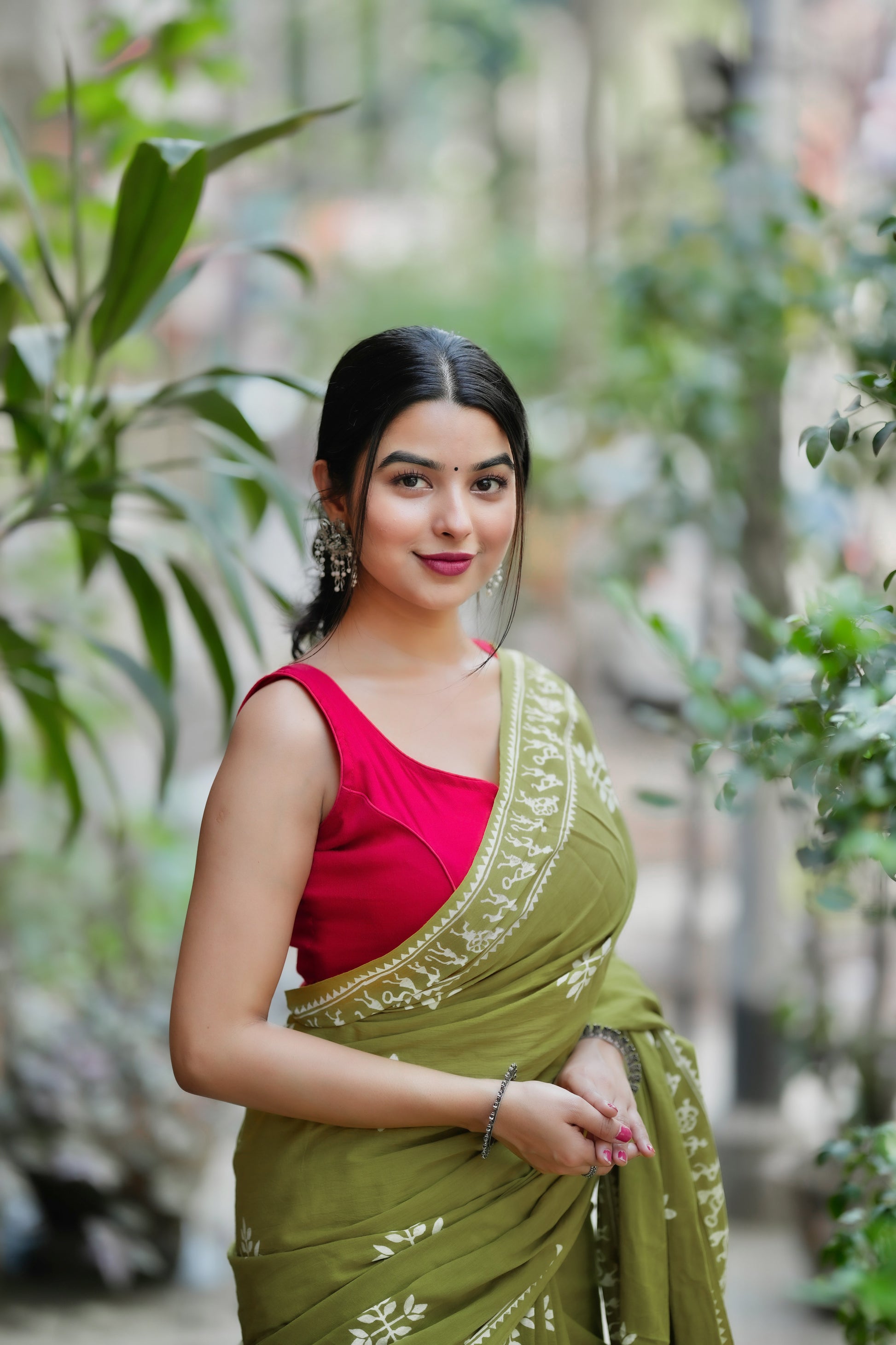 "Fragrance of Heena" - Handblock Print Natural Dyed - Mulmul Cotton Saree