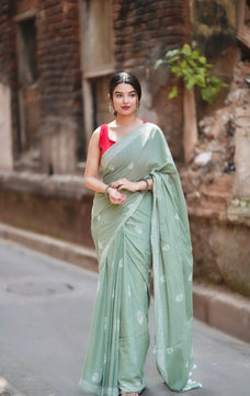 Mint Mojito - Handblock Print Natural Dyed - Mulmul Cotton Saree