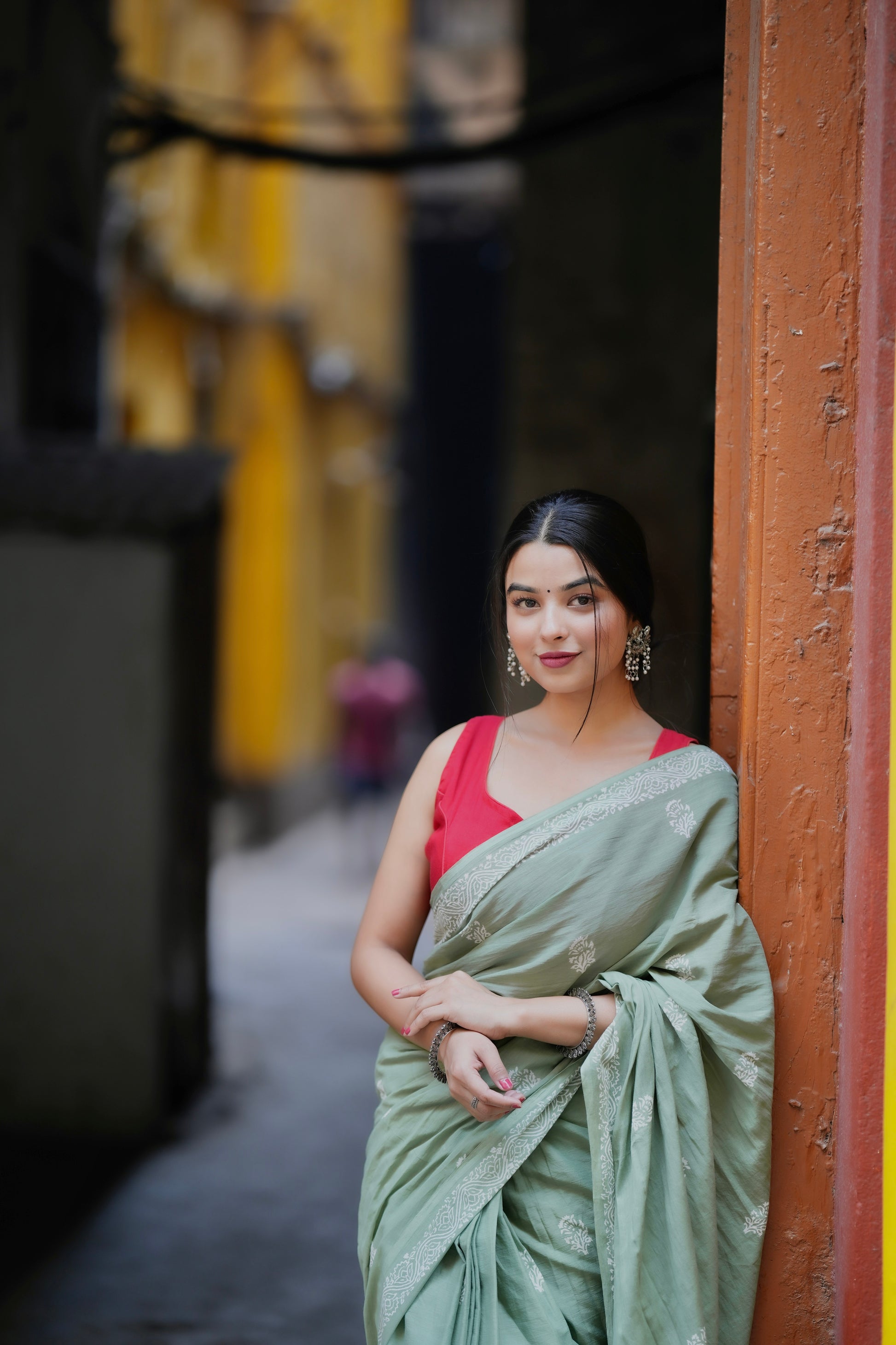 Mint Mojito - Handblock Print Natural Dyed - Mulmul Cotton Saree