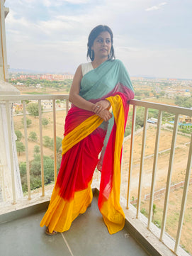 Summer Vacation Collection - Ice Gola- Handblock Print Natural Dyed - Mulmul Cotton Saree